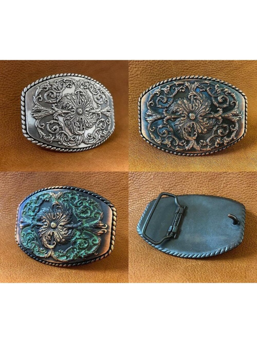 Men's Copper Floral Dogs Birds Star Replacement Belt Buckle Fits 1-1/2"(38mm) - Picture 4 of 6